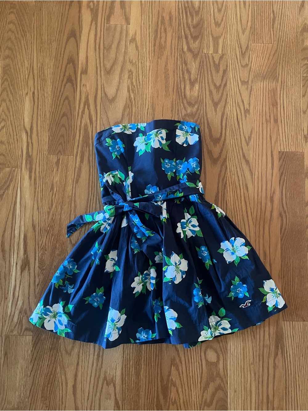Hollister Navy Floral Strapless Summer Dress